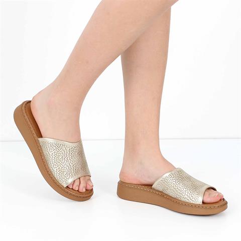 Kadın Altın Deri Terlik