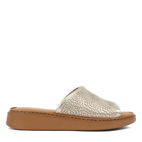 Kadın Altın Deri Terlik