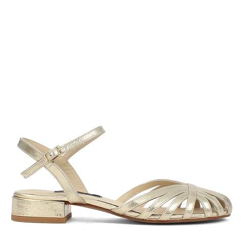 Kadın Altın İnce Bantlı Deri Sandalet
