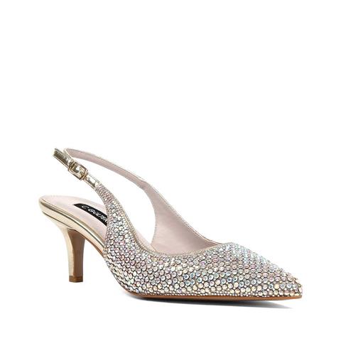 Kadın Altın Taşlı İnce Topuklu Abiye Ayakkabı