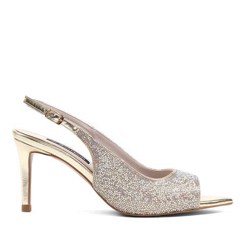 Kadın Altın Taşlı İnce Topuklu Abiye Ayakkabı