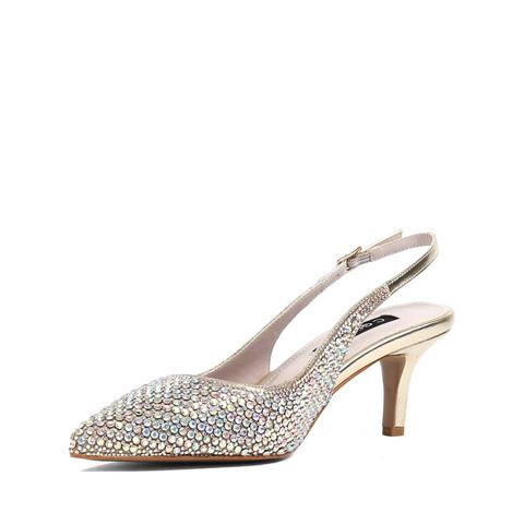 Kadın Altın Taşlı İnce Topuklu Abiye Ayakkabı