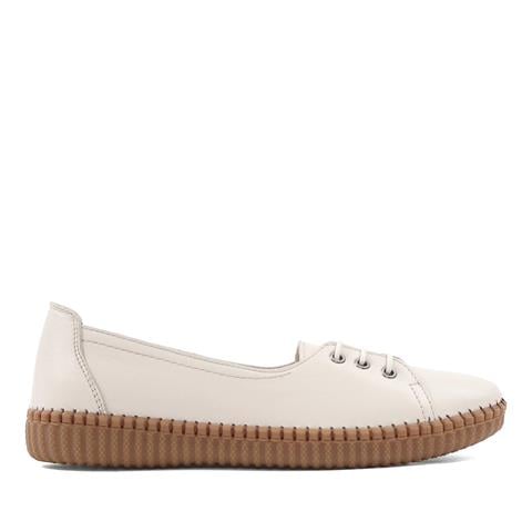 Kadın Bej Bağcıklı Deri Ayakkabı