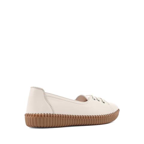 Kadın Bej Bağcıklı Deri Ayakkabı