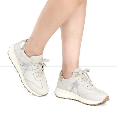 Kadın Bej Bağcıklı Deri Sneaker