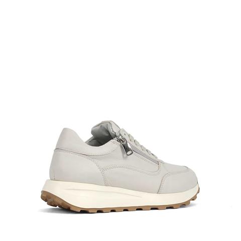 Kadın Bej Bağcıklı Fermuarlı Deri Sneaker