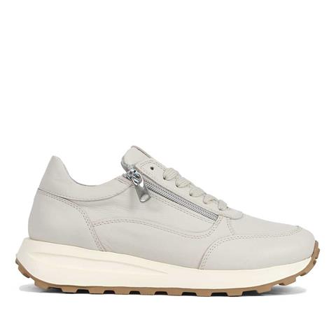 Kadın Bej Bağcıklı Fermuarlı Deri Sneaker