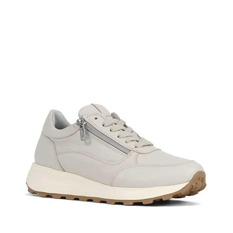 Kadın Bej Bağcıklı Fermuarlı Deri Sneaker