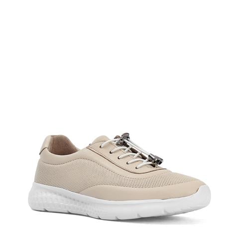 Kadın Bej Bağcıklı Kalın Tabanlı Deri Sneaker
