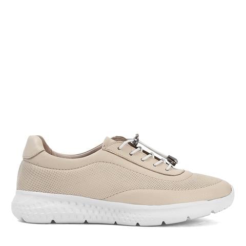 Kadın Bej Bağcıklı Kalın Tabanlı Deri Sneaker