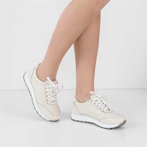 Kadın Bej Bağcıklı Kalın Tabanlı Deri Sneaker