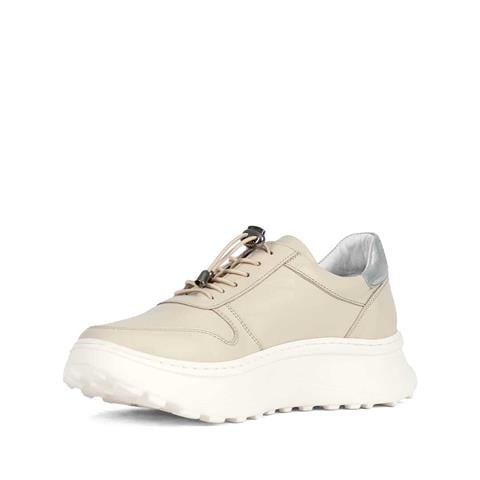Kadın Bej Bağcıklı Kalın Tabanlı Deri Sneaker