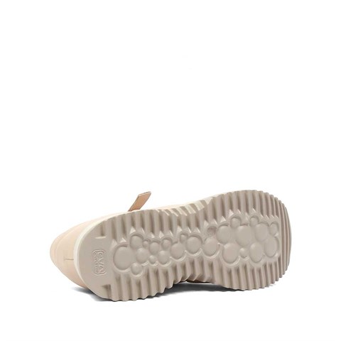 Kadın Bej Bağcıklı Kalın Tabanlı Deri Sneaker