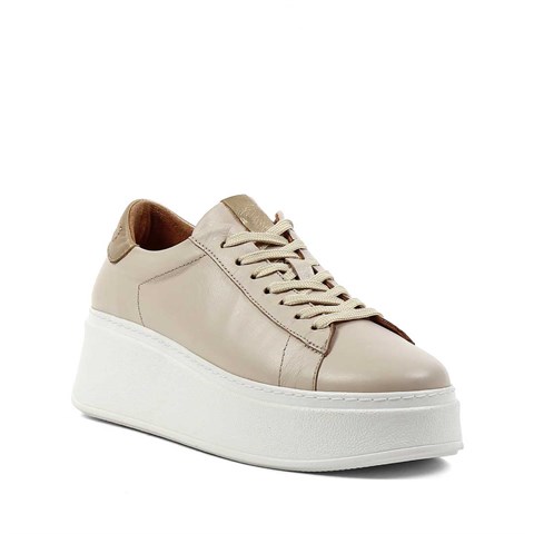 Kadın Bej Bağcıklı Kalın Tabanlı Deri Sneaker