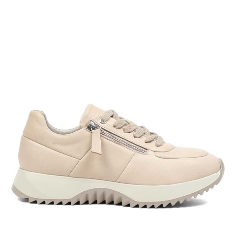 Kadın Bej Bağcıklı Kalın Tabanlı Deri Sneaker