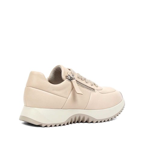 Kadın Bej Bağcıklı Kalın Tabanlı Deri Sneaker