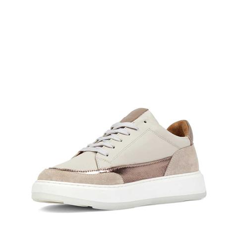 Kadın Bej Bağcıklı Kalın Tabanlı Deri Sneaker