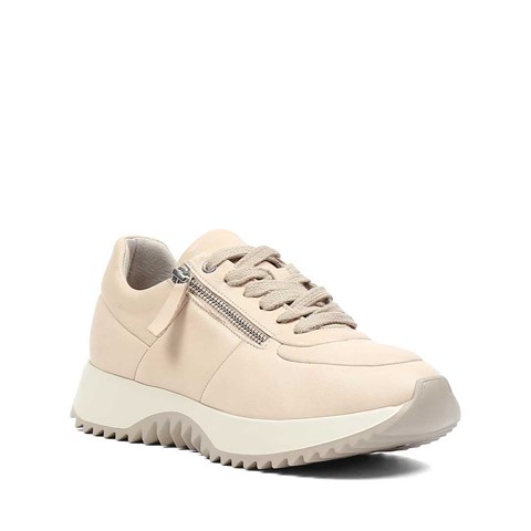 Kadın Bej Bağcıklı Kalın Tabanlı Deri Sneaker