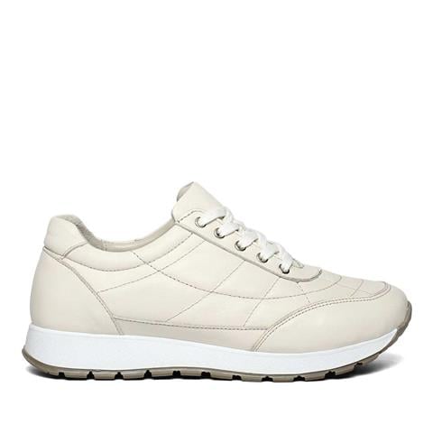 Kadın Bej Bağcıklı Kalın Tabanlı Deri Sneaker