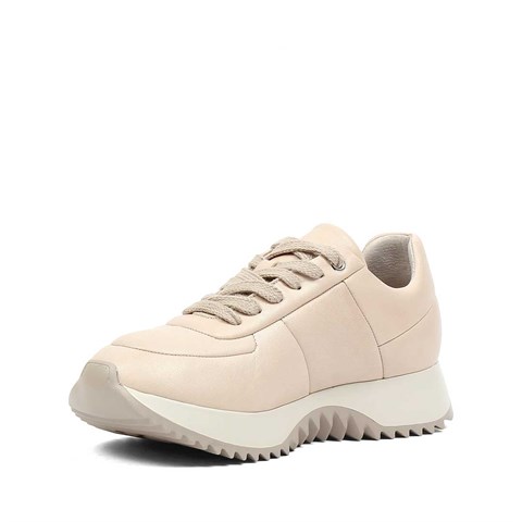 Kadın Bej Bağcıklı Kalın Tabanlı Deri Sneaker