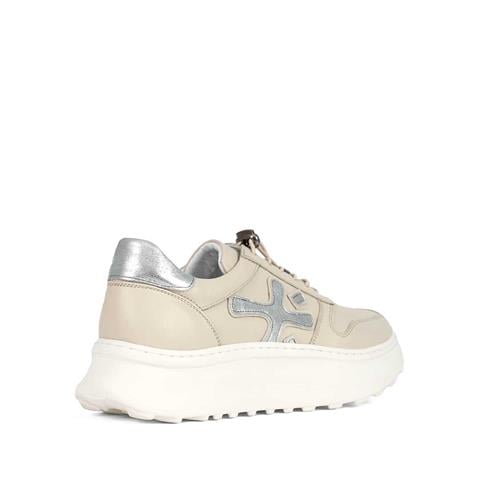 Kadın Bej Bağcıklı Kalın Tabanlı Deri Sneaker