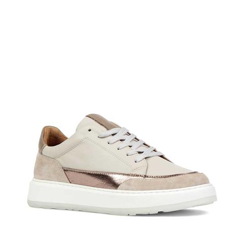 Kadın Bej Bağcıklı Kalın Tabanlı Deri Sneaker