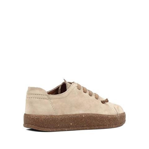 Kadın Bej Bağcıklı Kalın Tabanlı Nubuk Deri Ayakkabı