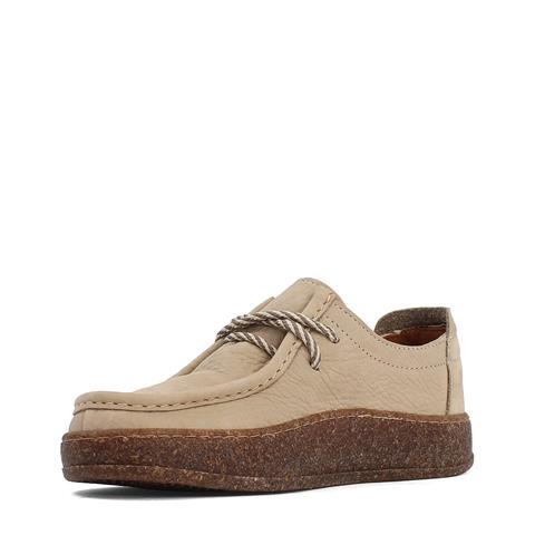 Kadın Bej Bağcıklı Kalın Tabanlı Nubuk Deri Ayakkabı