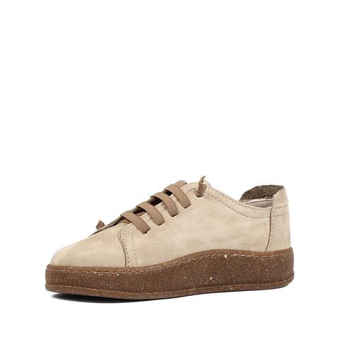 Kadın Bej Bağcıklı Kalın Tabanlı Nubuk Deri Ayakkabı