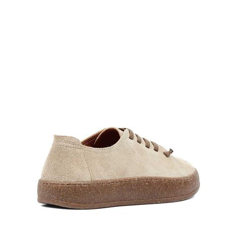 Kadın Bej Bağcıklı Kalın Tabanlı Süet Deri Ayakkabı