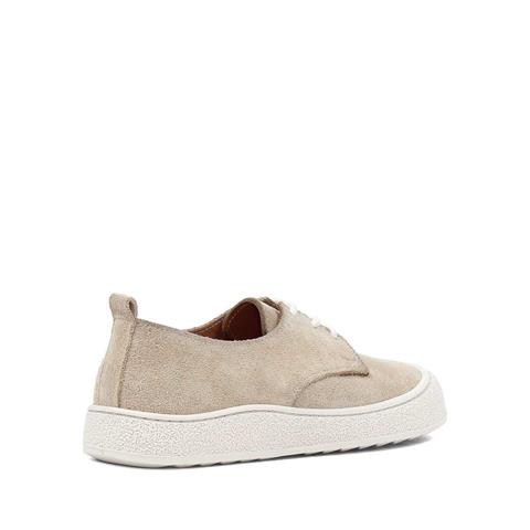 Kadın Bej Bağcıklı Kalın Tabanlı Süet Deri Ayakkabı