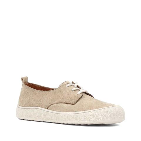 Kadın Bej Bağcıklı Kalın Tabanlı Süet Deri Ayakkabı