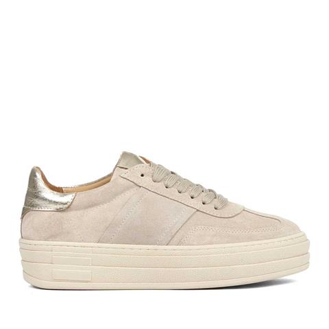 Kadın Bej Bağcıklı Kalın Tabanlı Süet Deri Sneaker