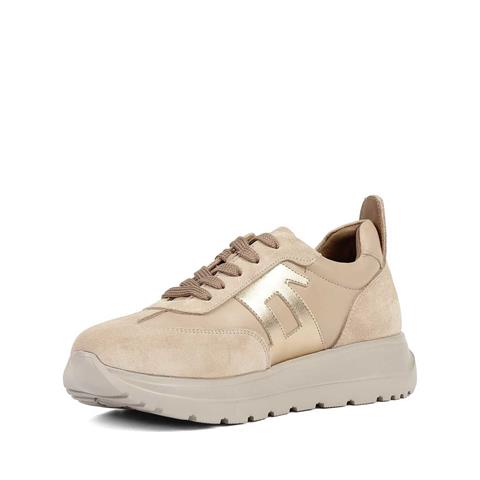 Kadın Bej Bağcıklı Kalın Tabanlı Süet Deri Sneaker