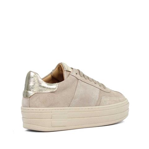 Kadın Bej Bağcıklı Kalın Tabanlı Süet Deri Sneaker