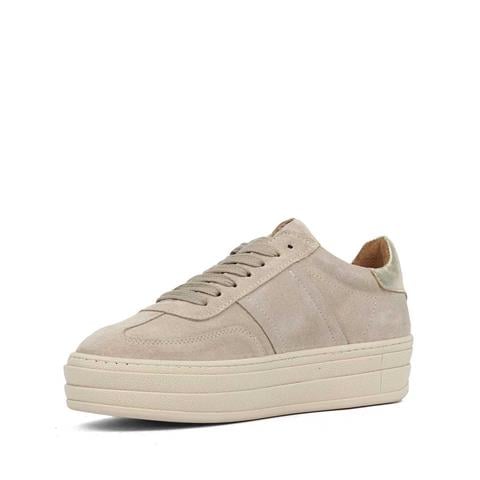 Kadın Bej Bağcıklı Kalın Tabanlı Süet Deri Sneaker