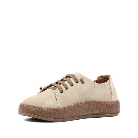 Kadın Bej Bağcıklı Kalın Tabanlı Süet Deri Ayakkabı