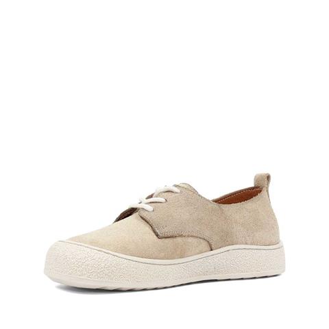 Kadın Bej Bağcıklı Kalın Tabanlı Süet Deri Ayakkabı