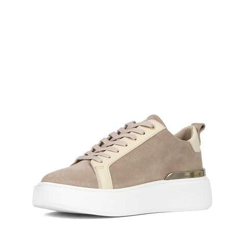 Kadın Bej Bağcıklı Kalın Tabanlı Süet Deri Sneaker