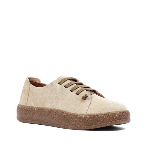 Kadın Bej Bağcıklı Kalın Tabanlı Süet Deri Ayakkabı