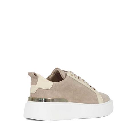 Kadın Bej Bağcıklı Kalın Tabanlı Süet Deri Sneaker