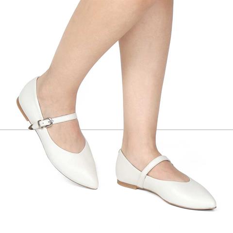 Kadın Bej Bantlı Deri Babet