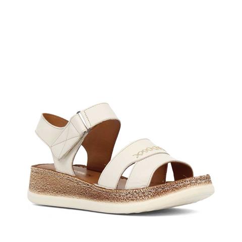 Kadın Bej Bantlı Dolgu Topuklu Deri Sandalet