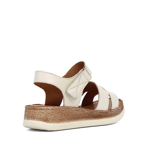 Kadın Bej Bantlı Dolgu Topuklu Deri Sandalet