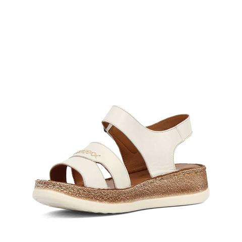 Kadın Bej Bantlı Dolgu Topuklu Deri Sandalet