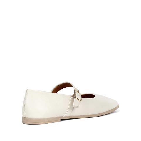 Kadın Bej Bantlı Küt Burun Deri Babet