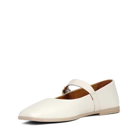 Kadın Bej Bantlı Küt Burun Deri Babet