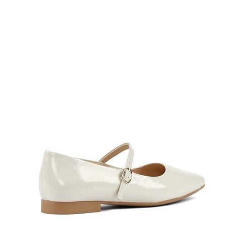 Kadın Bej Bantlı Küt Burun Rugan Deri Babet