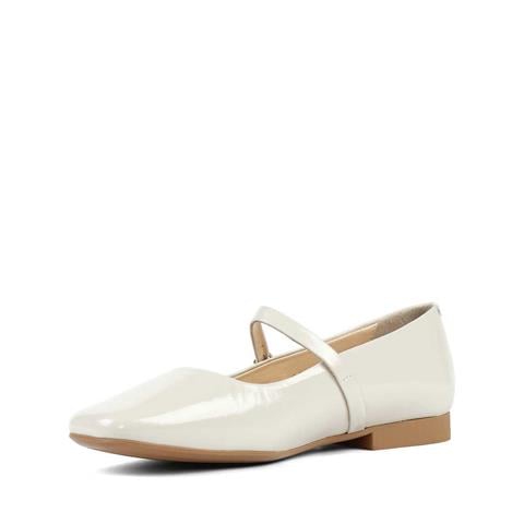 Kadın Bej Bantlı Küt Burun Rugan Deri Babet