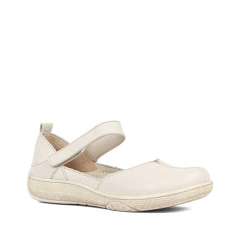 Kadın Bej Bantlı Önü Kapalı Deri Ayakkabı